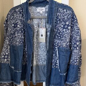 Eesome light weight denim and White Patterned Jean Jacket NWT